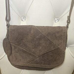 Brown Suede Crossbody Bag. Genuine Suede.